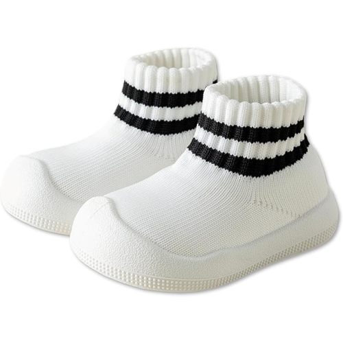 Baby Sock Shoes Toddler Walking Slippers Non-Slip Breathable Stripes Shoes with Soft Rubber Sole for Infant Boys Girls Slip On Sneakers