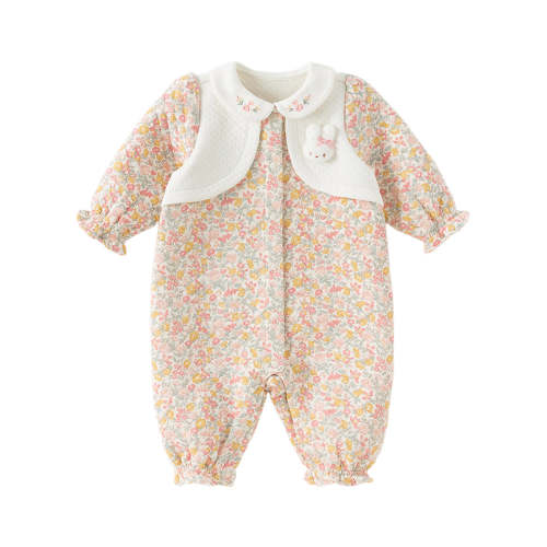 Dave&Bella Newborn Girls Sweet Floral Print Breathable Baby One-Pieces Romper