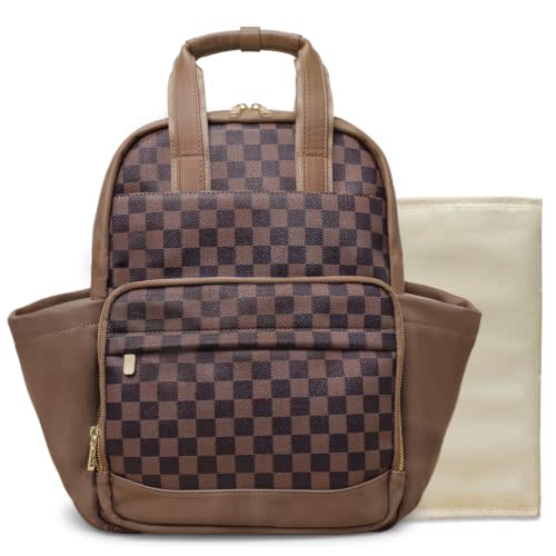 miss fong Small Diaper Bag - Baby Diaper Bag Backpack Checkered Diaper Bag with Changing Pad Baby Backpack for Travel Daycare Mommy Diaper Backpack Pañaleras Para Bebe for Mom & Dad -Coffee