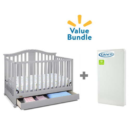 Graco Solano 5-in-1 Convertible Baby Crib with Drawer in Pebble Gray & Premium Foam Crib Mattress