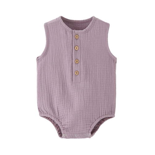Odeerbi Infant Boys Girls Cotton Rompers Jumpsuit Baby Clothes 3-24 Months Jumpsuit Summer Gauze Thin Sleeveless Newborn Clothes Bodysuits Purple