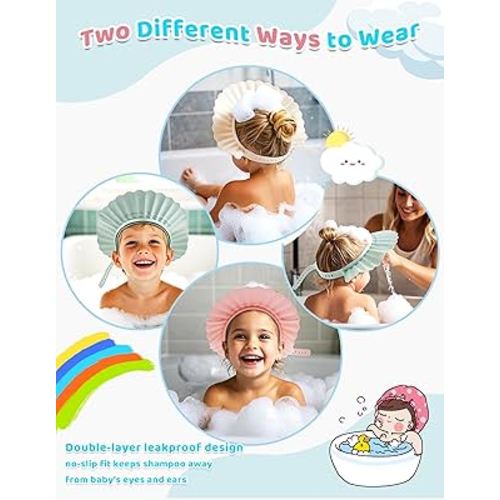 FUSACONY Kids Shower Cap, Baby Hair Washing Shield, Bath Visor for Toddlers, Bathing Head Face Eye Ear Protector, Air Cushioned Shampoo Caps with 20-Size Adjustment for 6Month+ to Adult (Blue)