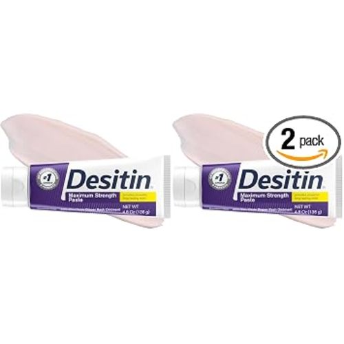 Desitin Maximum Strength Baby Diaper Rash Cream, 40% Zinc Oxide for Treatment, Relief & Prevention, Hypoallergenic, Phthalate- & Paraben-Free Paste, Protects Skin for 12 Hours, 4.8 oz (Pack of 2)