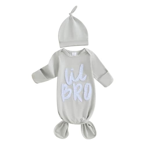 Merqwadd Lil Bro/Sis Newbron Boy Girl Gown Knotted Romper Infant Coming Home From Hospital Outfit