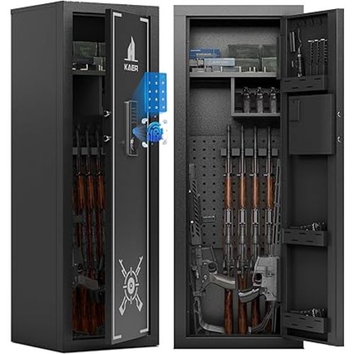 KAER Biometric Gun Safe Rifle,Gun Safes for Rifles and Pistols Holds 14-15 Firearms with Adjustable Racks & Pistol Storage,Fingerprint Keypad Lock Gun Cabinet for Home & Hunting for Enthusiasts