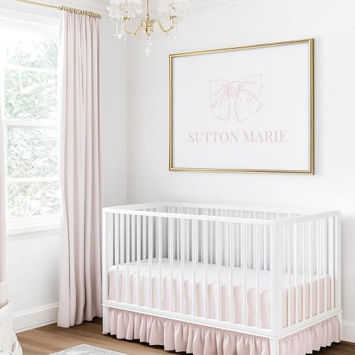 Custom Girl Name Print, Pink Bow Nursery Art, Personalized Girl Name Wall Decor, Baby Girl Name Nursery Decor, Vintage Style Girls Room Art