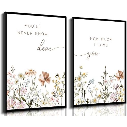 libitea 2 Pcs Wildflower Nursery Wall Art Flower Botanical Sentence Poster Painting Picture Wall Decor Boho Girl Nurseries PrintArtwork for Nursery Baby Room Living Room Bedroom Home Decoration