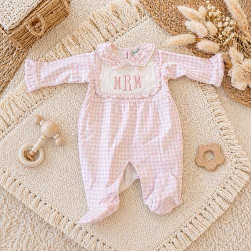 Newborn Girl Coming Home Outfit Pink Gingham Personalized Footie