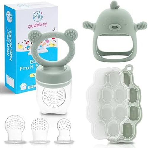Baby Fruit Feeder Pacifier - 3 Pack | 1 Baby Food Feeder & 1 Baby Teether & 1 Baby Popsicle Molds | Breastmilk Popsicle Molds | Baby Teething Toys | Baby Fruit Food Feeder Pacifier Babies (Pea Green)