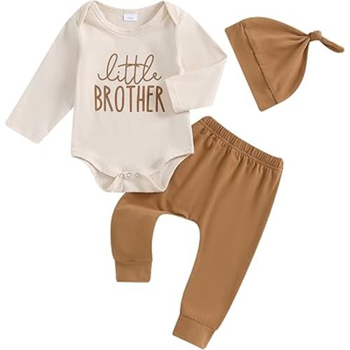 Baby Boys 3Pcs Fall Outfits Long Sleeve Letter Print Romper + Pants + Hat Set Newborn Clothes
