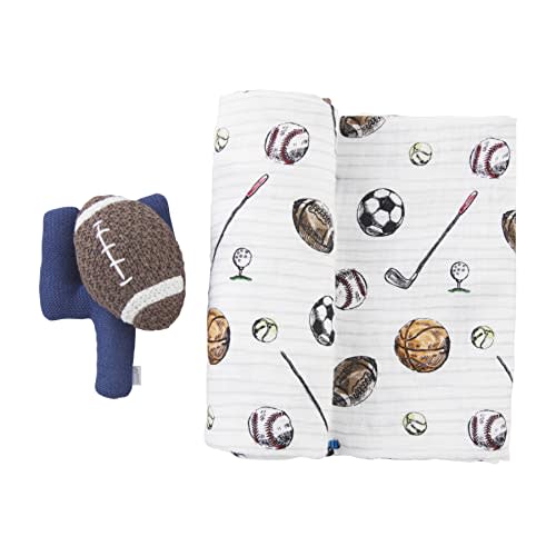 Mud Pie Children's Swaddle & Rattle Set, Football