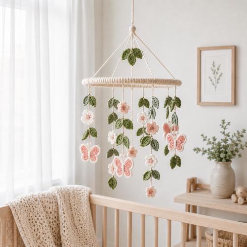 Crochet Floral Baby Mobile, Butterfly Crib Mobile, Handmade Nursery Decor