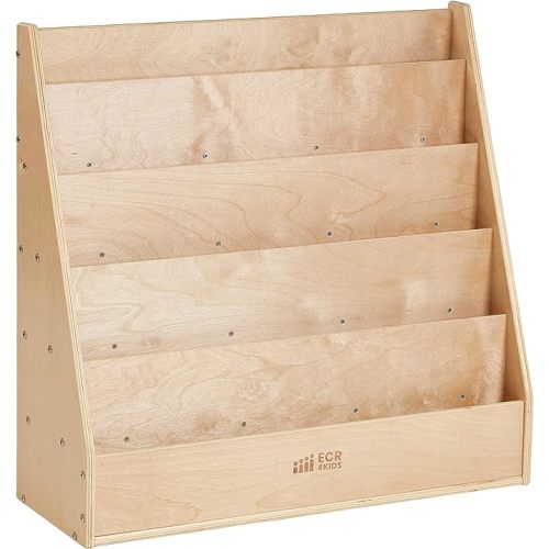 ECR4Kids Streamline Double-Sided Book Display with Storage, Classroom Bookshelf, Natural
