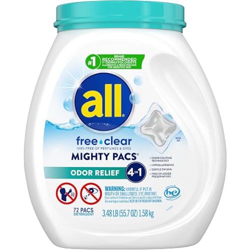 all Laundry Detergent Pacs for Sensitive Skin, Odor Relief, 72 Count