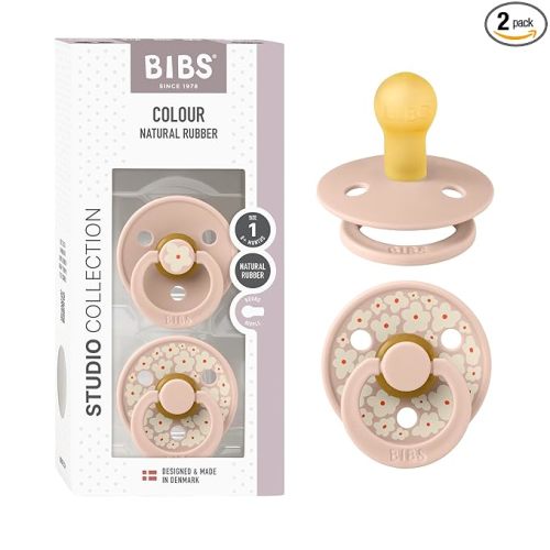 BIBS Pacifiers - Studio 2 Pack | Round Nipple Baby Pacifier | BPA Free Natural Rubber Latex Soother | Made in Denmark | Size 0+ Months | Blush Mix