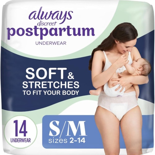 Always Discreet Postpartum and Adult Incontinence Underwear for Women, Small/Medium, Maximum Protection, 14 Count