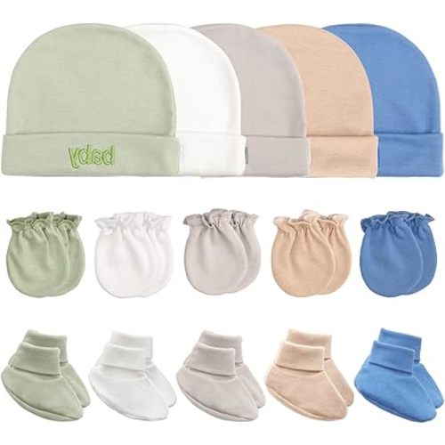 Newborn Baby Hats Mittens and Socks Set Cotton Infant Beanie Cap Socks Mittens for Newborn Baby Boy Girl 0-6 Month