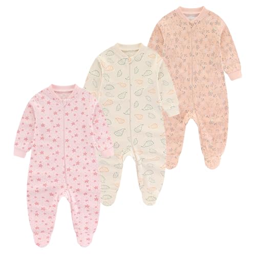 Ecojoy Baby Girls Boys Footed One-Piece Romper Cotton Long Sleeve Jumpsuit Zip Front Footie Romper 0-12 Month