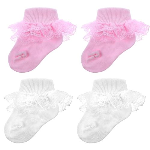 Ruffle Socks Double Lace Ruffled Ankle Socks for Girls 2 Pairs Princess Eyelet Frilly Baptism Dress Sock Soft Newborn Sock for Summer Spring Cute Photo Shoot Party Outfit Accessories