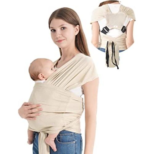 Baby warps Carrier,Air-Mesh Fabric,Cooling for Summer Baby Sling Carrier,Breathable Adjustable Strap Baby Hold Carrier for Newborn Up to 40 lbs (Air-Mesh Beige)