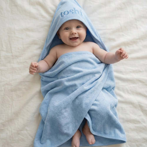 Baby Hooded Bath Towel | Blue Textured | 100% Cotton | Toshi