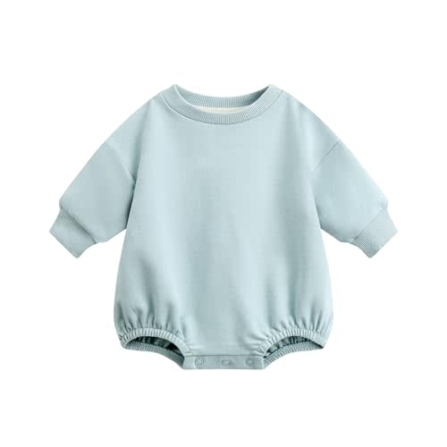 Bafeicao Baby Boy Girl Sweatshirt Romper Organic Cotton Solid Color Long Sleeve Bubble Romper Oversized Warm Fall Winter