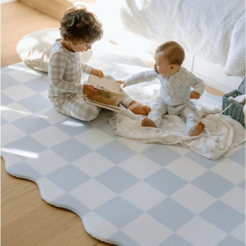 Padded Play Mat - Blue Checker & Sage Stripe (Wave Edition)