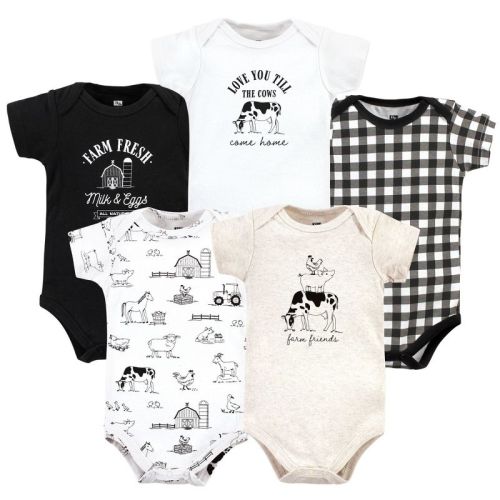 Hudson Baby Infant Cotton Bodysuits, Neutral Farm, 6-9 Months