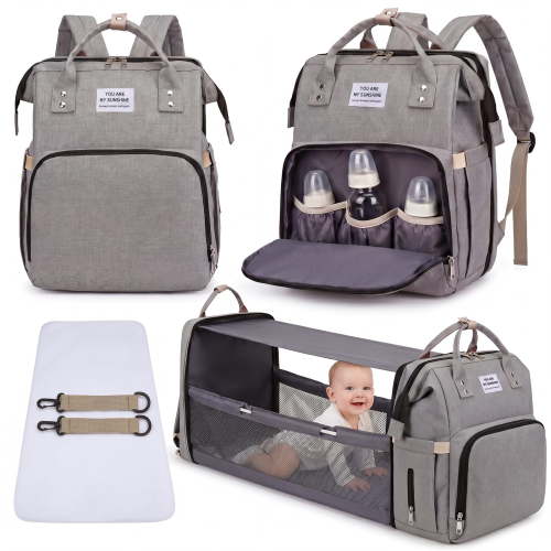 Kailwokk Baby Diaper Bag Backpack, Waterproof Baby Bag with USB Port, Changing Station, Gray