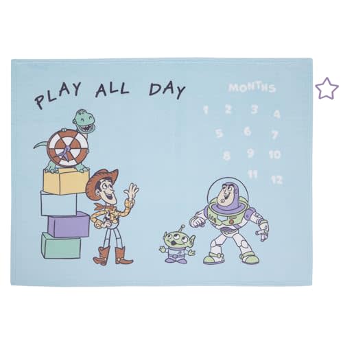 NoJo Disney Toy Story Milestone Baby Blanket Play All Day Photo Prop Keepsake Gift (Officially Licensed Product)