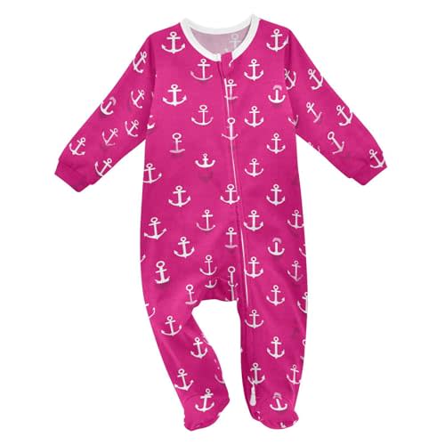 XDKDZIS Nautical Pink Anchor Baby Sleep Play Pjs Footie Cotton One-piece Zip Front Romper Jumpsuit Pajamas 3-24M