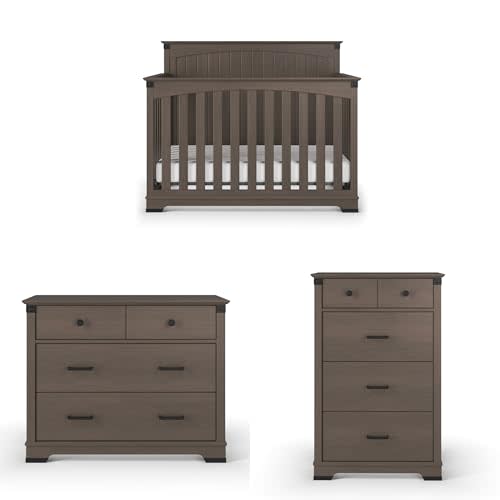 Child Craft Redmond Full Panel Crib, Dresser and Chest Nursery Set, 3-Piece, Includes 4-in-1 Convertible Crib, Dresser and Chest, Grows with Your Baby (Dapper Gray)