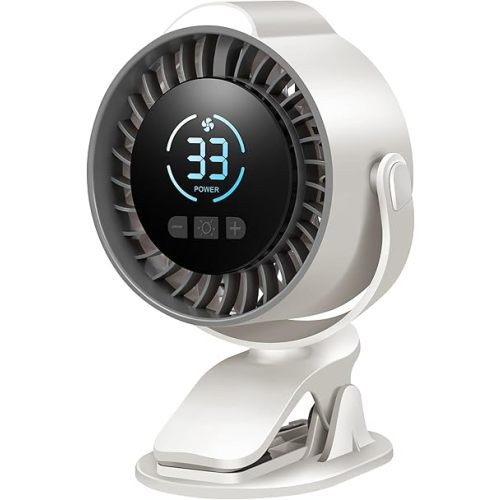 Clip On Rechargeable Fan with LED Night Light 100-Speed (Need Long Press), 720° Universal Adjustment, Protable Fan Quiet Clamp Base 12H Battery, 7 Blades for Desk Dorm Outdoor Camping