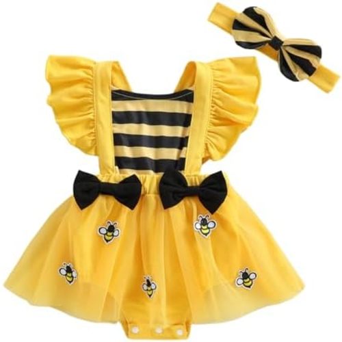 Douhoow Baby Girl Summer Romper Flying Sleeve Floral Embroidery Baby Dress Romper with Headband Infant Festival Clothes
