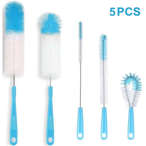 Hengbo 5 Pcs Bottle Cleaning Brush Set Long Handle Black Bottle Cleaner Sturdy Food Grade for Cleaning Bottles Sports Water Bottles Flask Blue