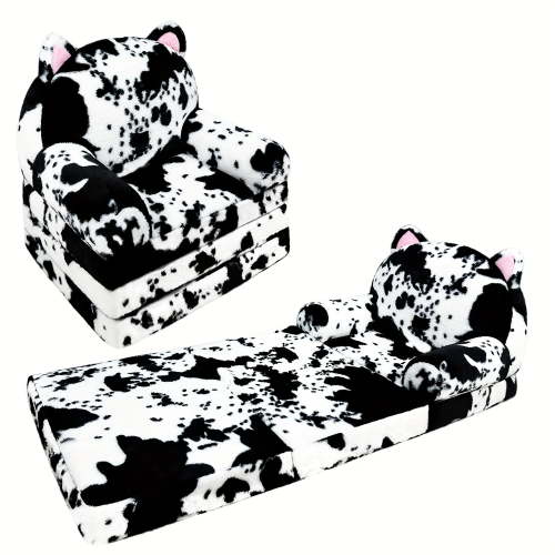 Foldable Multifunctional Sofa Comfortable Teenager Foldable Sofa With Pillow - Plush, Washable Lounge Chair For Playrooms And Kids Rooms Polyester/Memory Foam Soft Sofa (Cow)