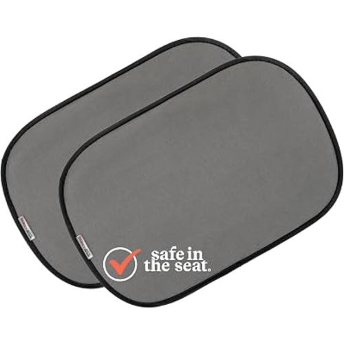 Nuby x Safe in The Seat Car Sun Shades - 2 Pack | Car Shades for Side Windows - UV Protection - Universal Fit - Folds Flat for Storage - 14" x 21" - Includes Bonus Decal