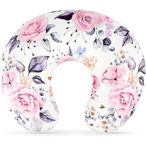 Nursing Pillow Cover for Baby Girl, Stretchy Removable Slipcover for Breastfeeding Pillows, Ultra Soft Comfortable Nursing Pillowcase, Baby Must Have (Pink Floral)