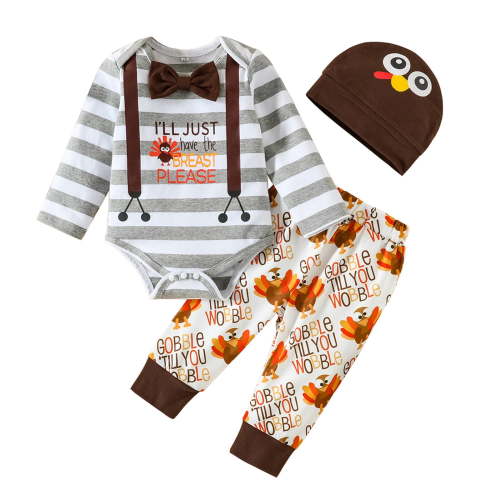 My First Thanksgiving Outfit Baby Boy Romper Outfit Newborn Boy Clothes Turkey Romper + Pants with Hat