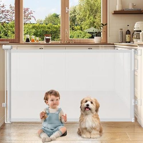 Retractable Baby Gates for Doorway, 58" Wide Mesh Dog Gate for Stair