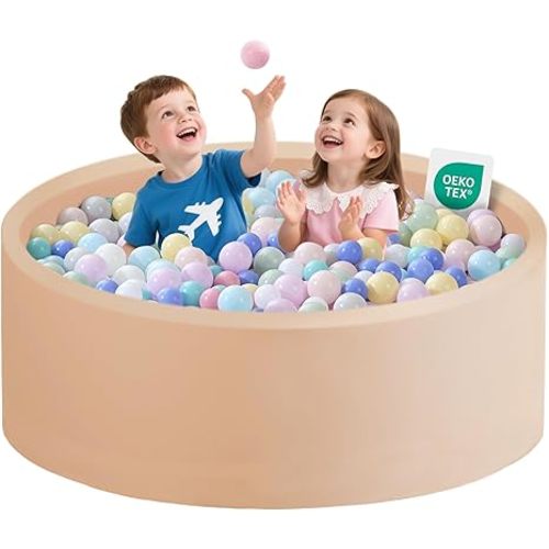 Ball Pit for Toddlers 47.24''x15.75'' Baby Ball Pit Soft Memory Foam Pit Round Lagre Kids Ball Pool Indoor and Outdoor Game Kids Play Ball Pool Ideal Gift for Children (Beige, NO Balls)