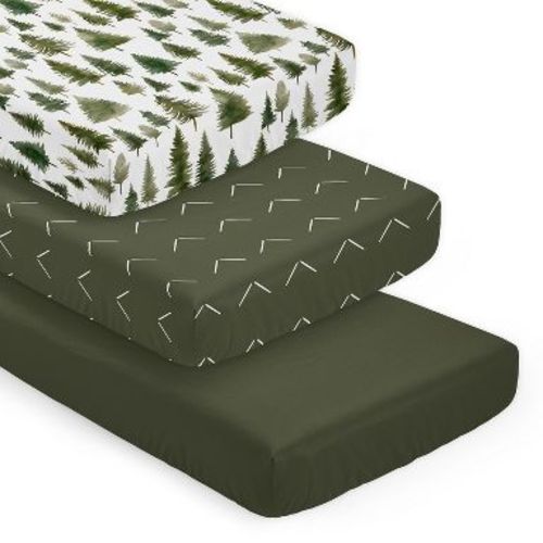 Sweet Jojo Designs Boy, Girl, Unisex/Gender Neutral Fitted Crib Sheets Woodland Pine Tree Green and White 3pc