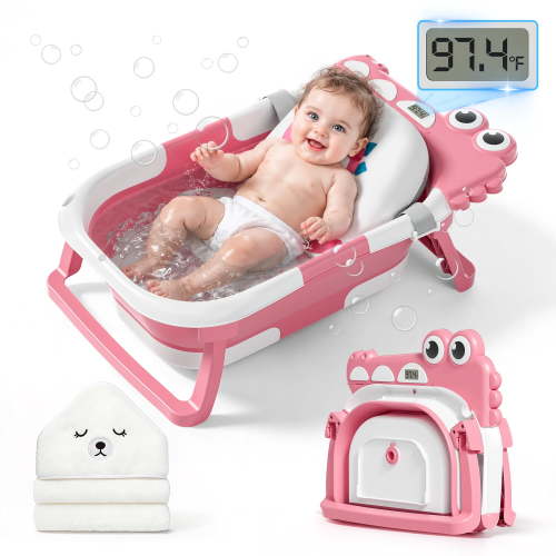 MOREFEEL Collapsible Baby Bathtub with Thermometer,0-36 Months