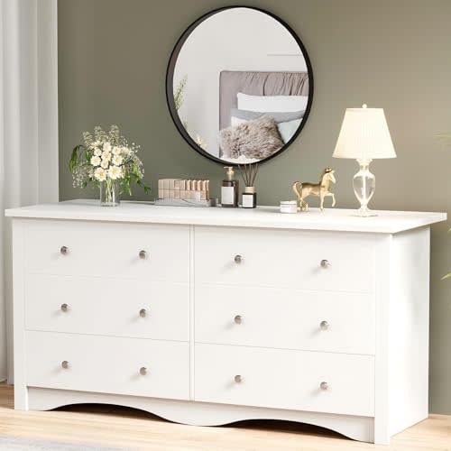 YESHOMY White Dresser for Bedroom with 6 Drawer, 47.2" Organizer Drawers | Space Saving, Modern Design, Anti-Tip, TV Stand for Living Room, Hallway