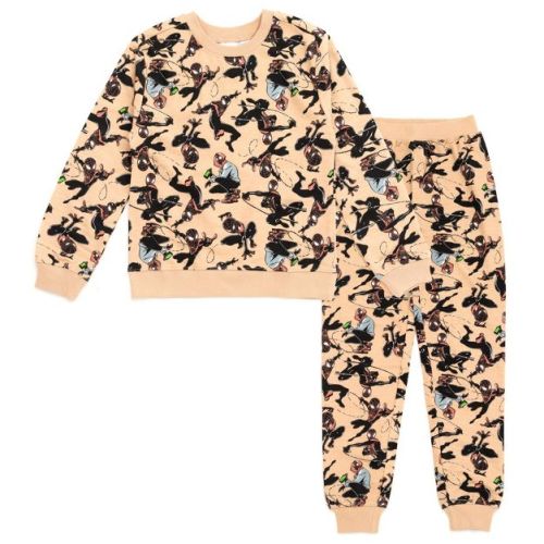 Marvel Spider-Man Miles Morales Toddler Boys French Terry Sweatshirt and Jogger Pants Outfit Set Beige Miles Morales 4T