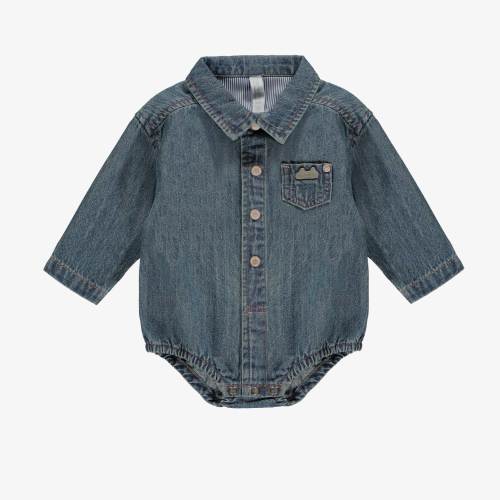 Chemise cache-couche à manches longues en denim bleu moyen, naissance - Souris Mini