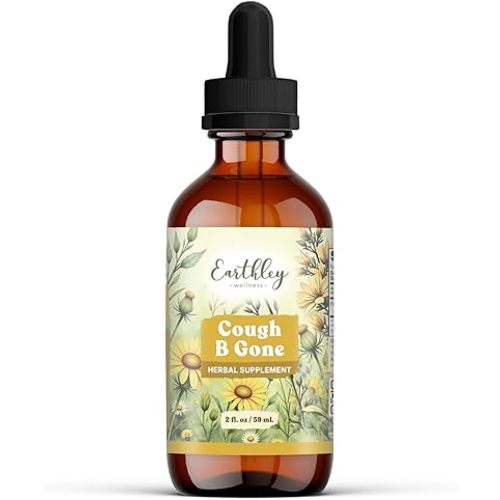 Earthley Wellness, Cough-B-Gone, Natural Herbal Formula, Cold and Cough Remedy, Removes Extra Mucus, Soothes Sore Throats, Promotes Lung Health, and Detoxification, Cough Be Gone (2oz, Original)