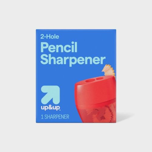 Pencil Sharpener 2 Hole 1ct (Colors May Vary) - up&up™: School Supplies, Handheld, Non-Powered, ABS & Steel, 2 Year Warranty