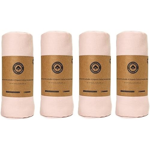 Organic Cotton Pink Swaddle Blanket – 4 Pack 100% Breathable Muslin Swaddle Blankets for Baby Girls – Extra Large Size, Multipurpose, Cotton Gauze Blanket – 47”x47” (Pink – 4 Blankets)