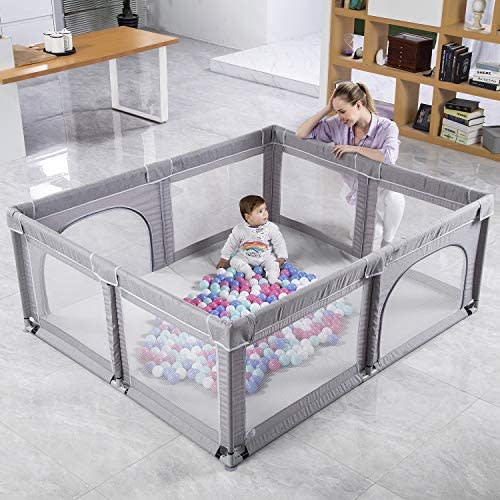 Baby Playpen, Extra Large Baby Play Yards with Anti-Slip Base, Sturdy Safety Playpen for Babies and Toddlers, Soft Breathable Mesh Baby Fence Play Area for The House Indoor Outdoor